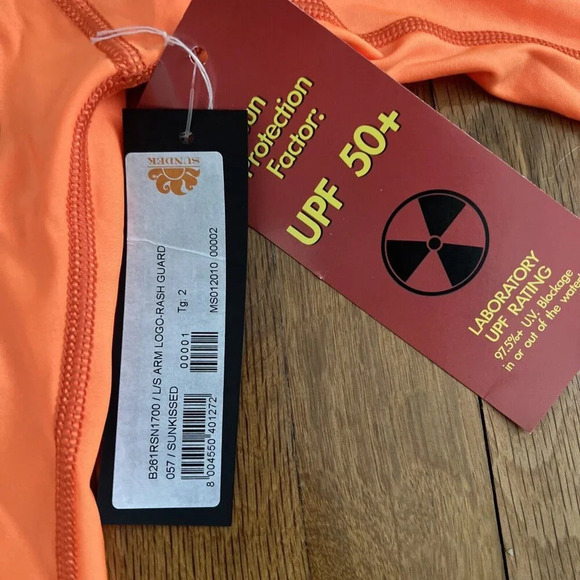 SUNDEK 50+ UV Protection Long Sleeve Orange T-shirt Rash Guard Size 2 - Picture 4 of 5